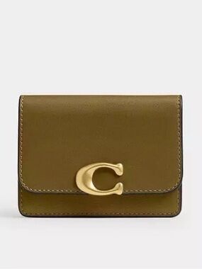 Coach Bandit Card Case Wallet in Brass/Muted Olive Luxe Refined Calf Leather NWT